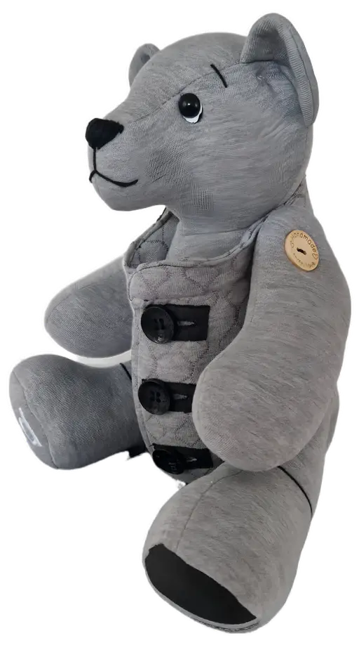 keepsake memory bear containing ashes made from clothing of the person.